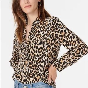 J Crew Silk Button-Up Shirt Leopard Print